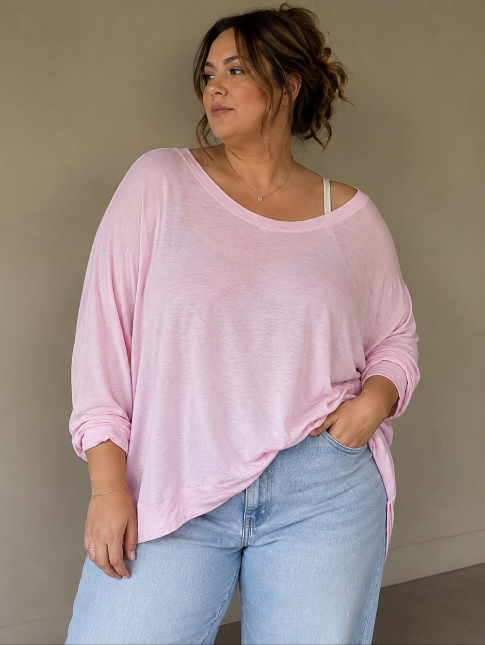 Adrienne Vittadini | Blush Pink Modal Blend Oversized Dolman Top, Size XL
